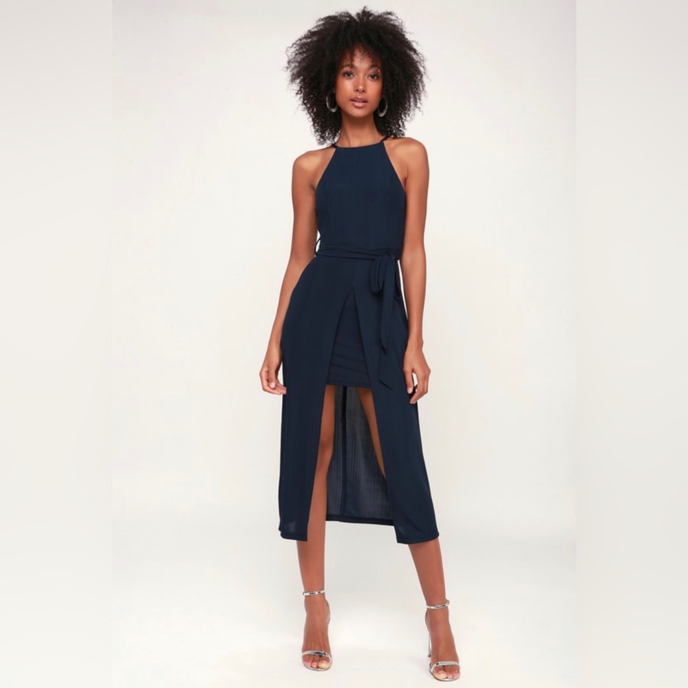 Caroline Navy Blue Midi Dress